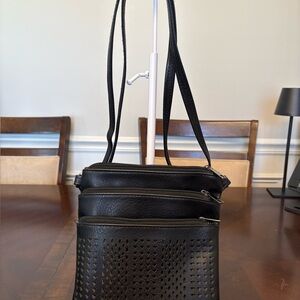 Black Perforated Crossbody/Shoulder- Unbranded